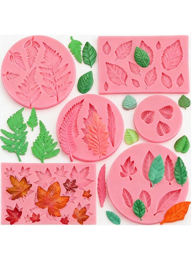 Happy D Leaf Silicone Mold Set of 6, including Maple Leaf, Rose Leaf, and Fern Leaf Candy Molds for Cake Decoration, Cupcake Toppers, Chocolate, Polymer Clay, and Gum Paste - Image 1
